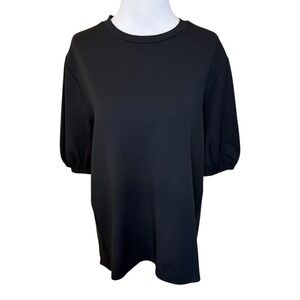 Nordstrom Rack Black Top Puff Sleeve Crew‎ Neck Blouse Minimalist Size Small NWT